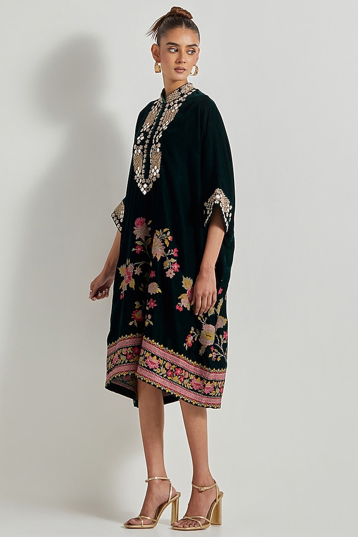Black Velvet Hand Embellished Midi Vacation Dress by Kavita Bhartia at Pernia's Pop Up Shop