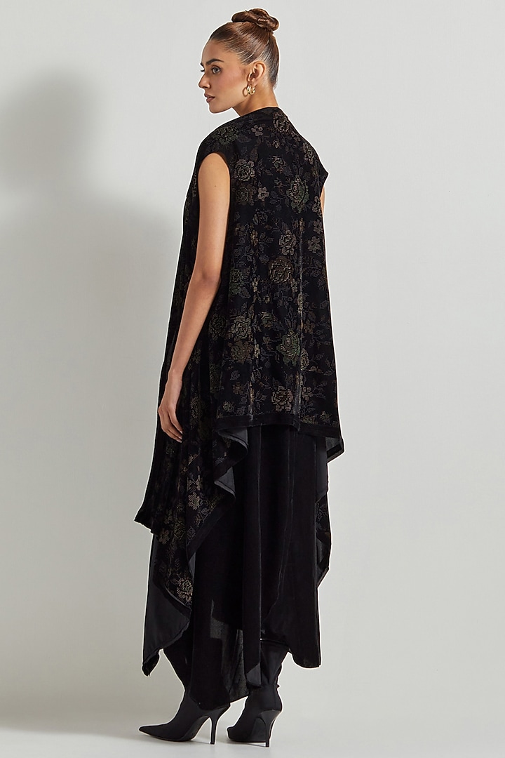 Black Velvet Maxi Vacation Dress With Printed Cape by Kavita Bhartia at Pernia's Pop Up Shop