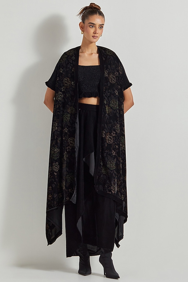 Black Velvet Draped Skirt Set by Kavita Bhartia at Pernia's Pop Up Shop