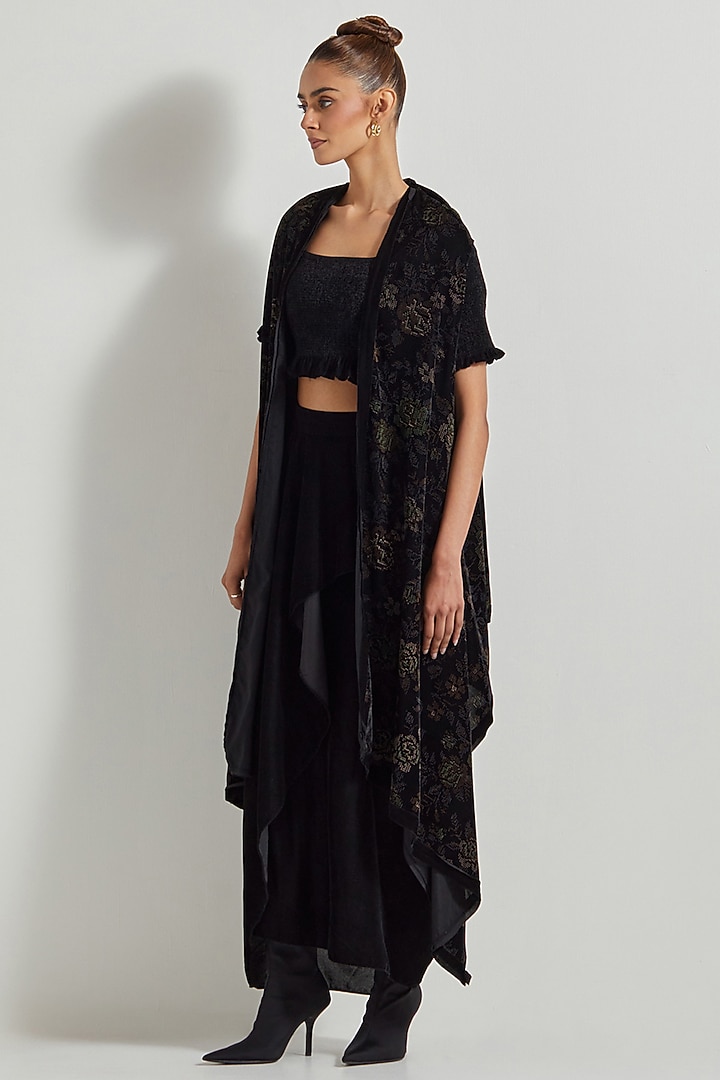 Black Velvet Draped Skirt Set by Kavita Bhartia at Pernia's Pop Up Shop
