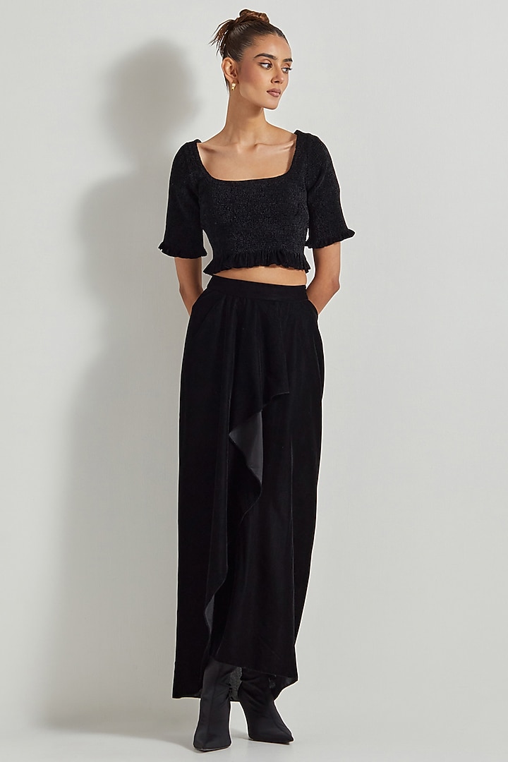 Black Velvet Draped Skirt Set by Kavita Bhartia at Pernia's Pop Up Shop