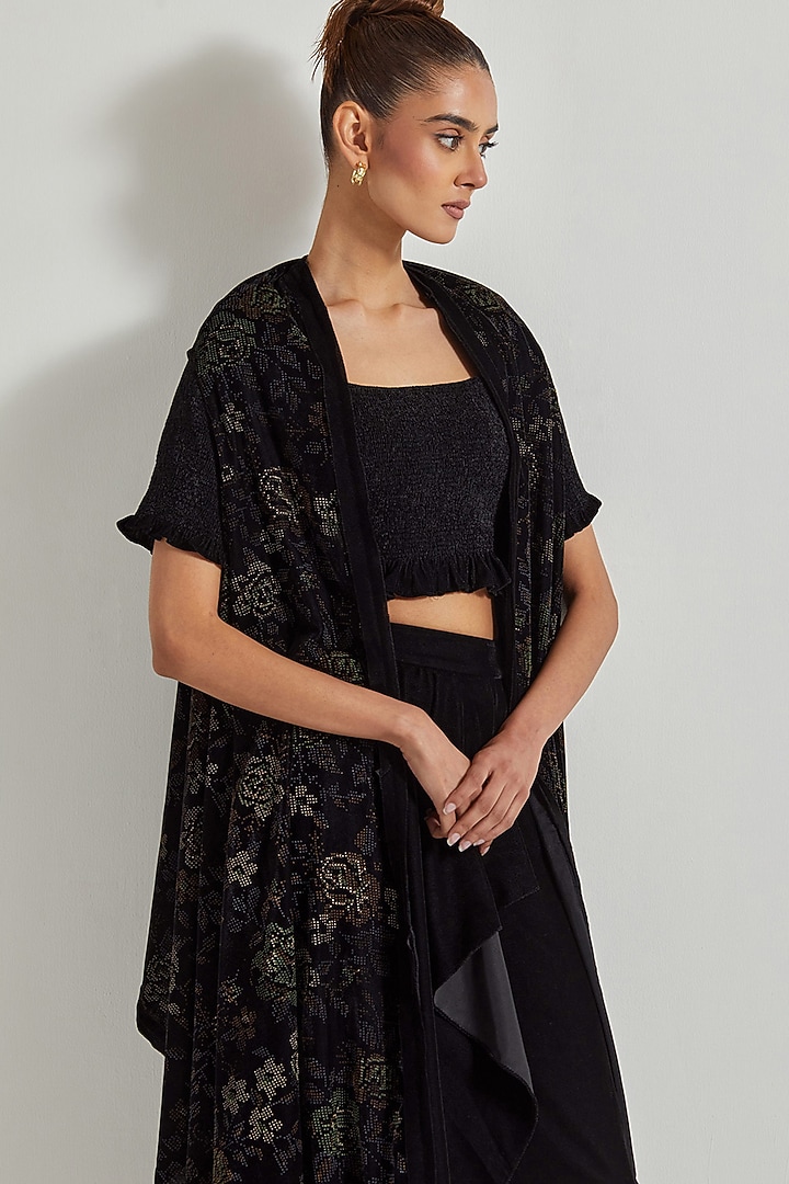 Black Velvet Draped Skirt Set by Kavita Bhartia at Pernia's Pop Up Shop