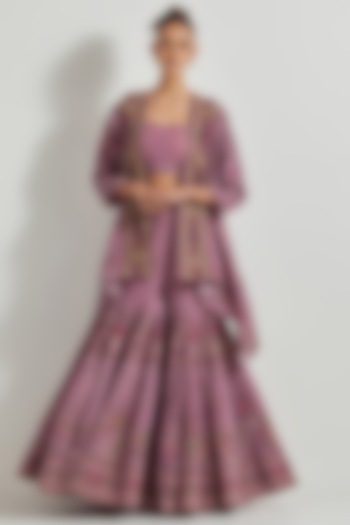Lavender Velvet Pleated Wedding Sharara Set by Kavita Bhartia at Pernia's Pop Up Shop