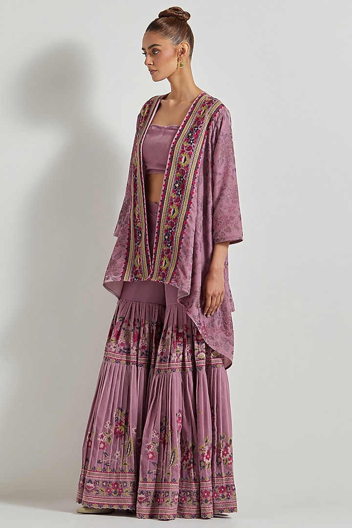 Lavender Velvet Pleated Wedding Sharara Set by Kavita Bhartia at Pernia's Pop Up Shop