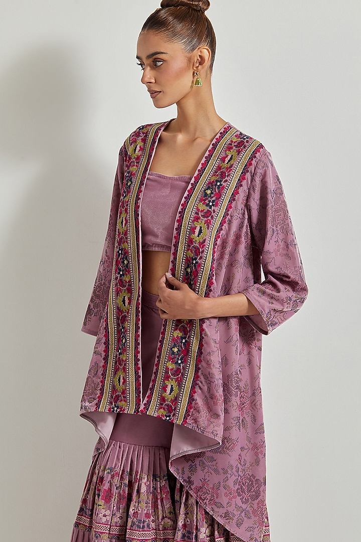 Lavender Velvet Pleated Wedding Sharara Set by Kavita Bhartia at Pernia's Pop Up Shop