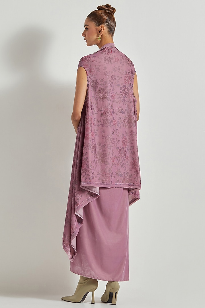 Lavender Velvet Draped Skirt Set by Kavita Bhartia at Pernia's Pop Up Shop
