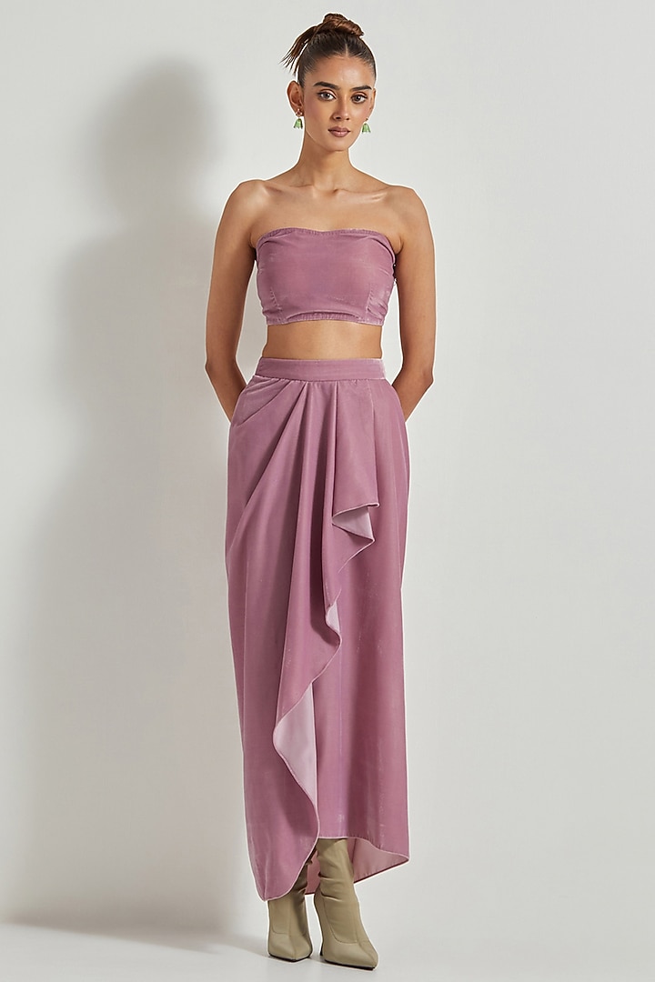 Lavender Velvet Draped Skirt Set by Kavita Bhartia at Pernia's Pop Up Shop