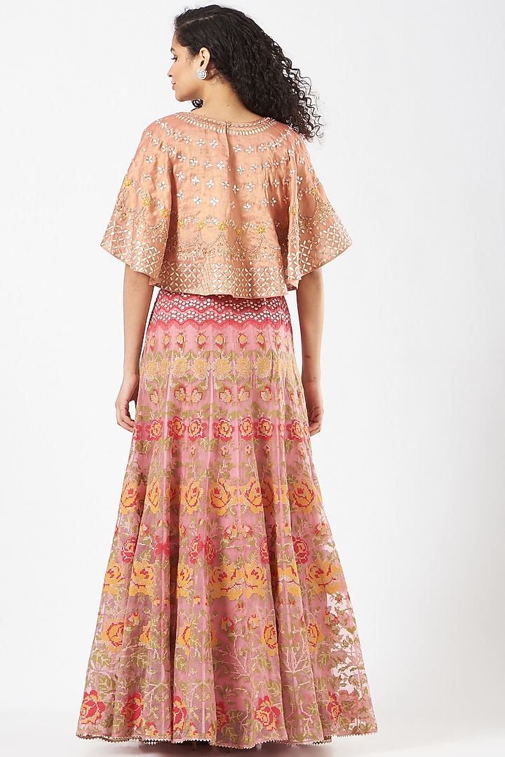 Salmon Pink Embroidered Skirt Set by Kavita Bhartia at Pernia's Pop Up Shop