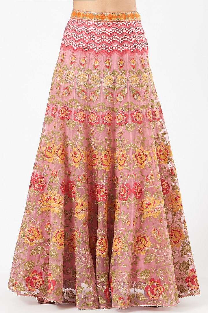 Salmon Pink Embroidered Skirt Set by Kavita Bhartia at Pernia's Pop Up Shop