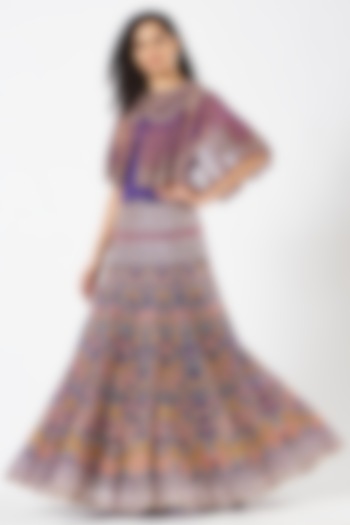 Purple Organza Embroidered Skirt Set by Kavita Bhartia