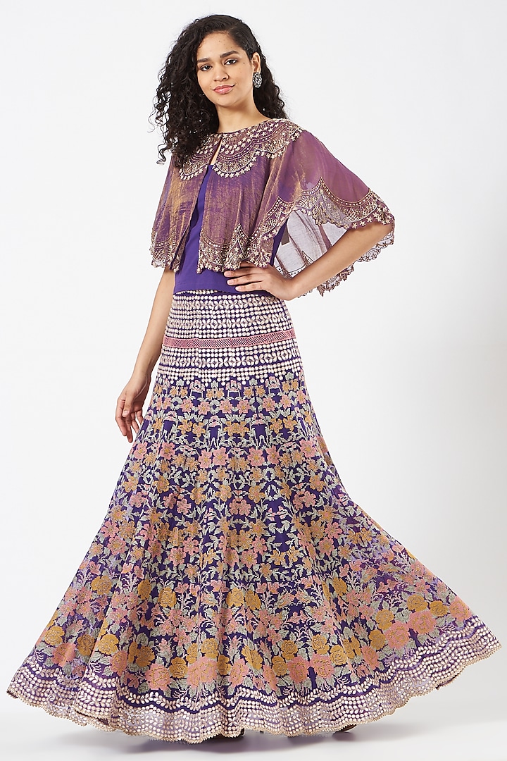 Purple Organza Embroidered Skirt Set by Kavita Bhartia
