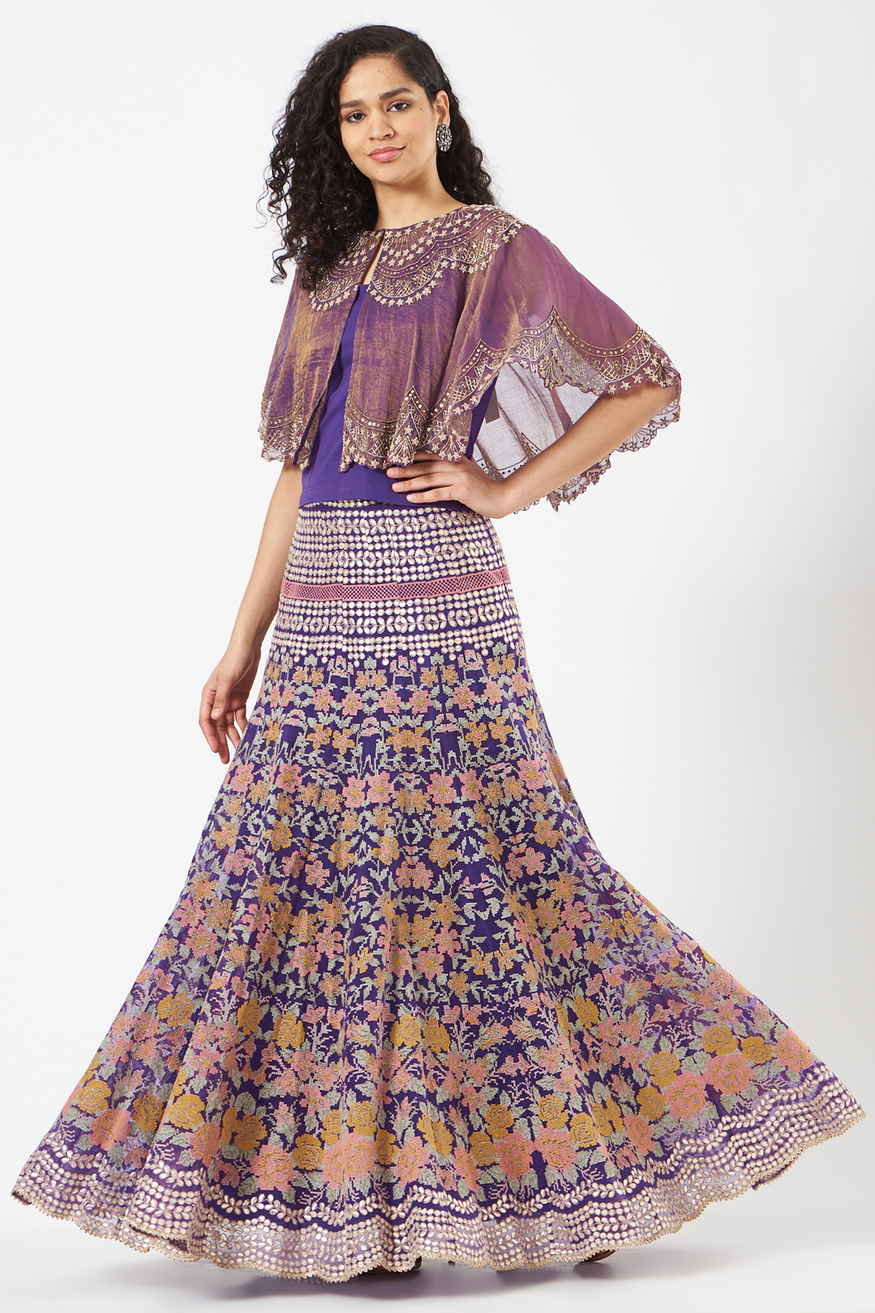 Purple Organza Embroidered Skirt Set by Kavita Bhartia