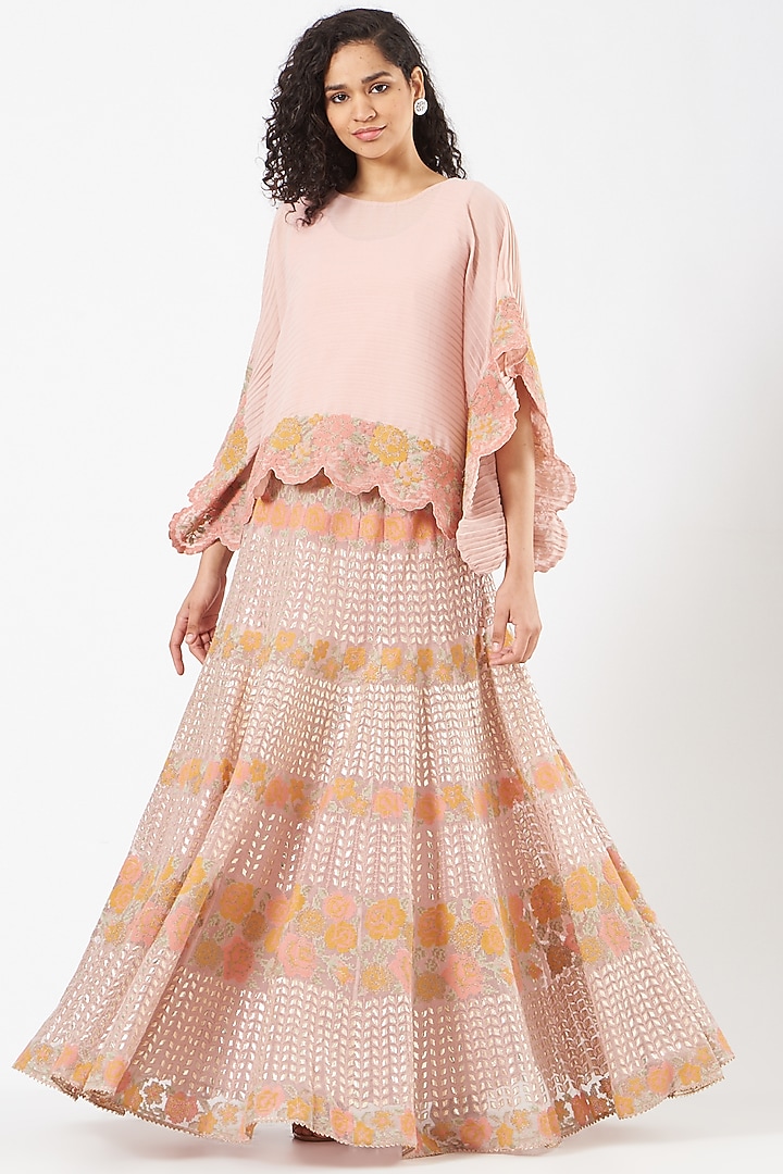 Rose Pink Gota Embroidered Skirt Set by Kavita Bhartia at Pernia's Pop Up Shop