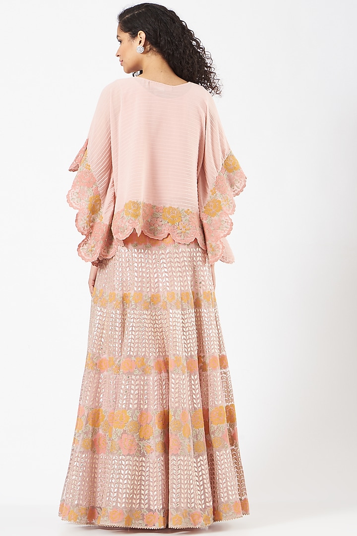 Rose Pink Gota Embroidered Skirt Set by Kavita Bhartia at Pernia's Pop Up Shop