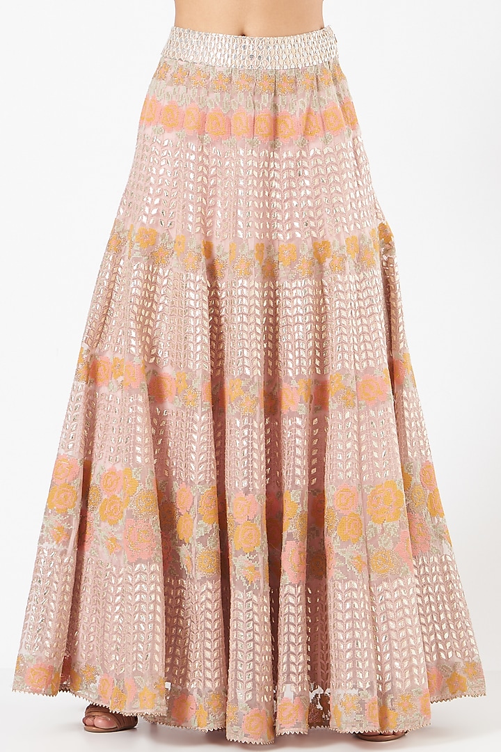 Rose Pink Gota Embroidered Skirt Set by Kavita Bhartia at Pernia's Pop Up Shop