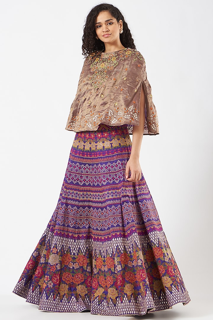 Purple Gota Embroidered Skirt Set by Kavita Bhartia at Pernia's Pop Up Shop