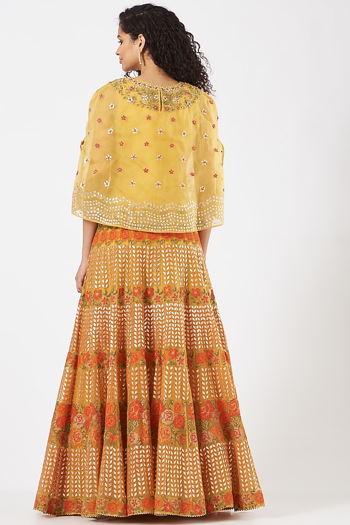 Mustard Gota Embroidered Skirt Set by Kavita Bhartia at Pernia's Pop Up Shop