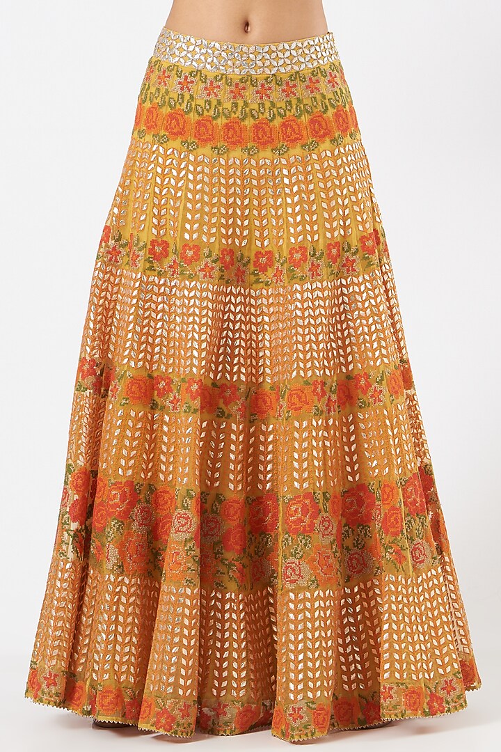 Mustard Gota Embroidered Skirt Set by Kavita Bhartia at Pernia's Pop Up Shop