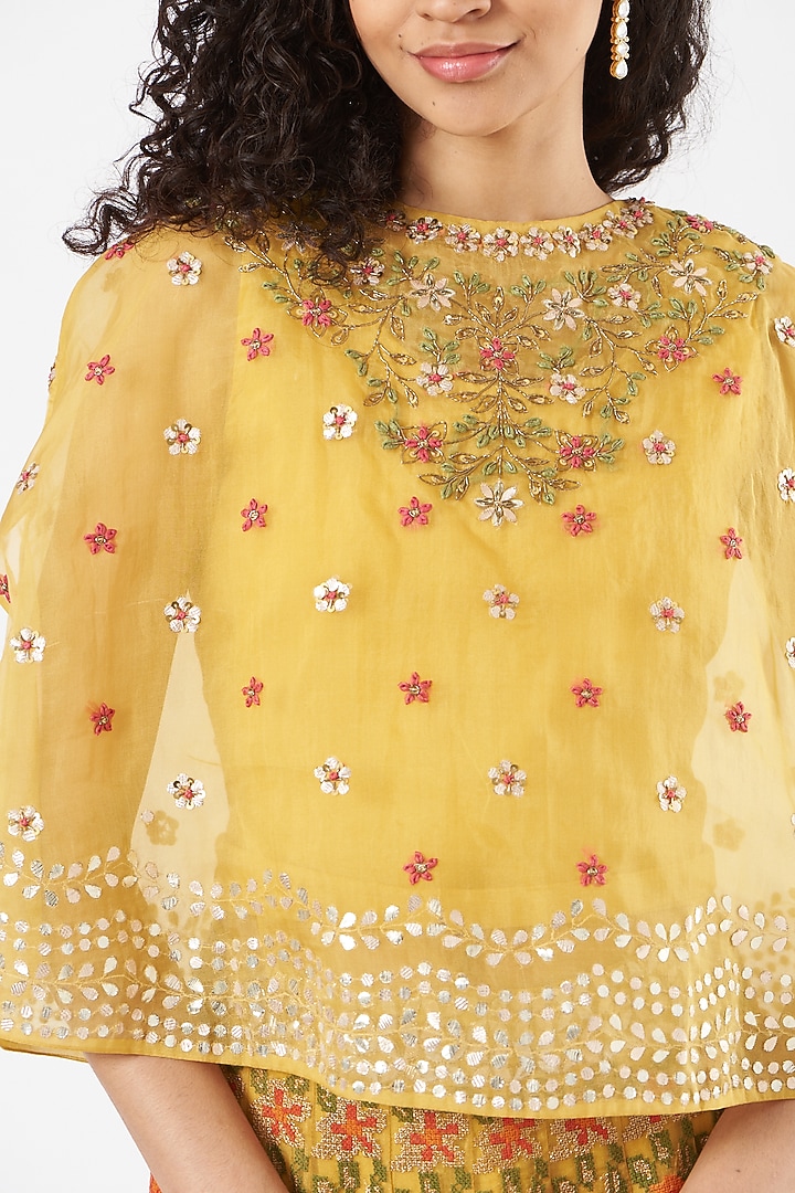 Mustard Gota Embroidered Skirt Set by Kavita Bhartia at Pernia's Pop Up Shop
