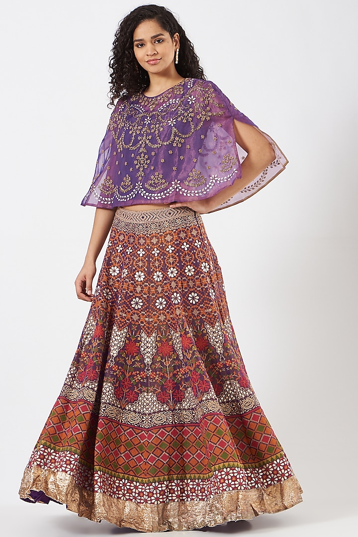Purple Organza Silk Embroidered Skirt Set by Kavita Bhartia