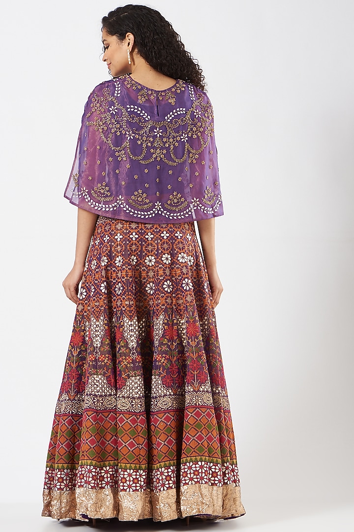 Purple Organza Silk Embroidered Skirt Set by Kavita Bhartia at Pernia's Pop Up Shop