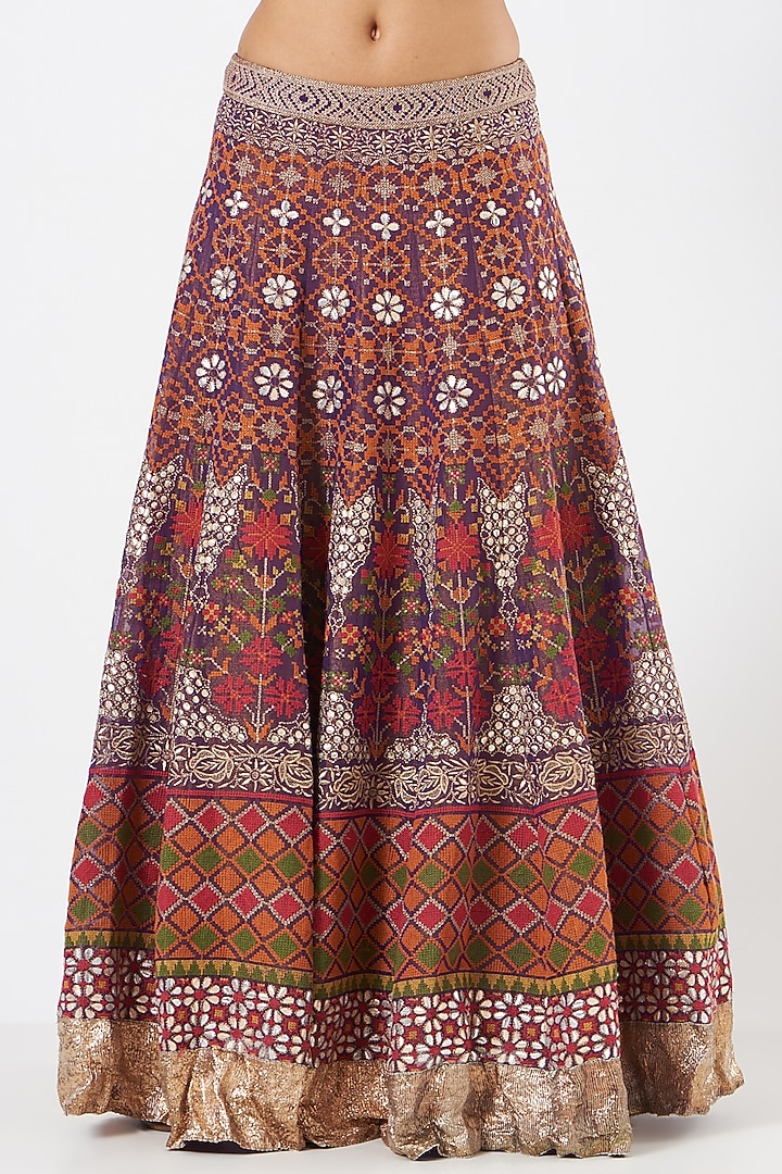 Purple Organza Silk Embroidered Skirt Set by Kavita Bhartia at Pernia's Pop Up Shop