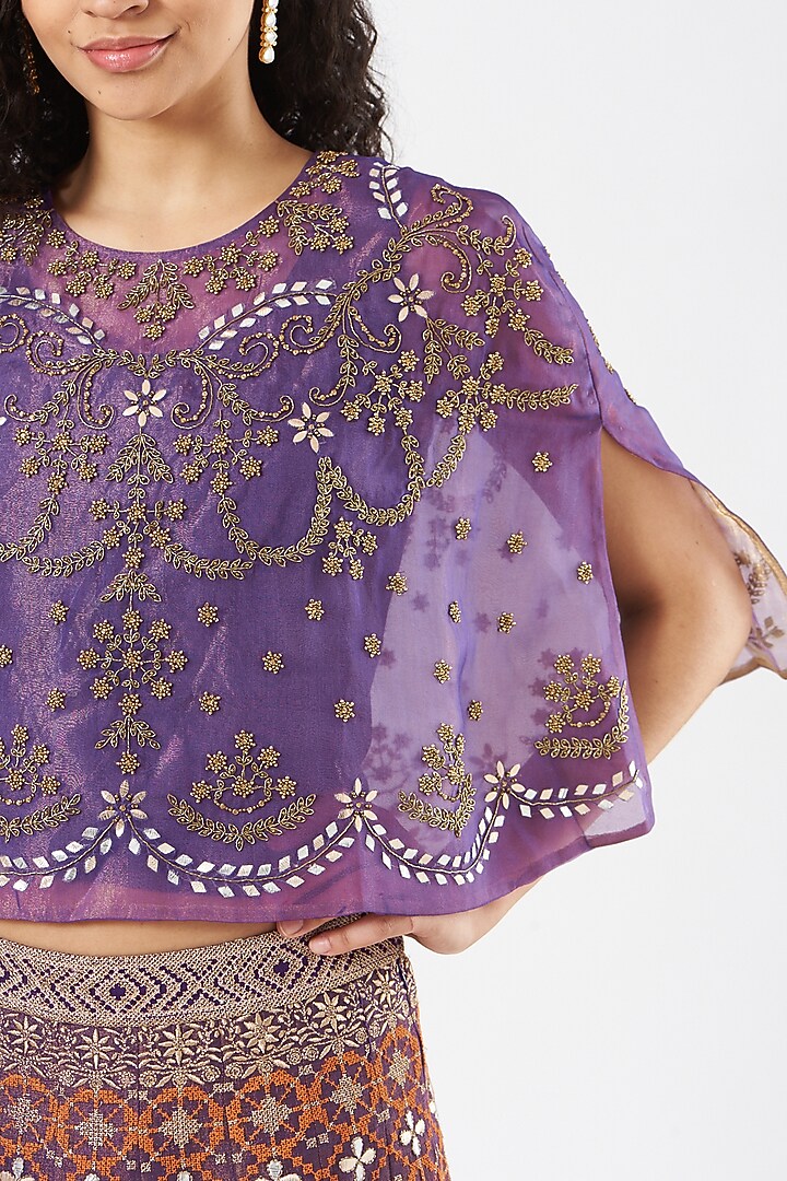 Purple Organza Silk Embroidered Skirt Set by Kavita Bhartia at Pernia's Pop Up Shop