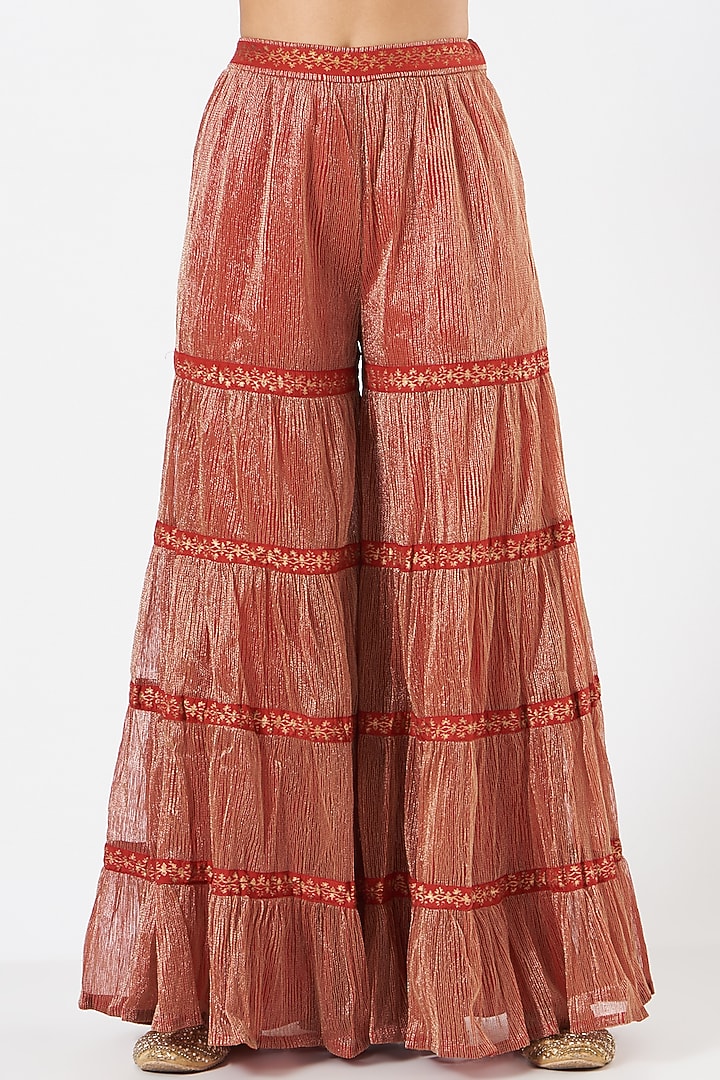 Red Organza Textured Wedding Sharara Set by Kavita Bhartia at Pernia's Pop Up Shop