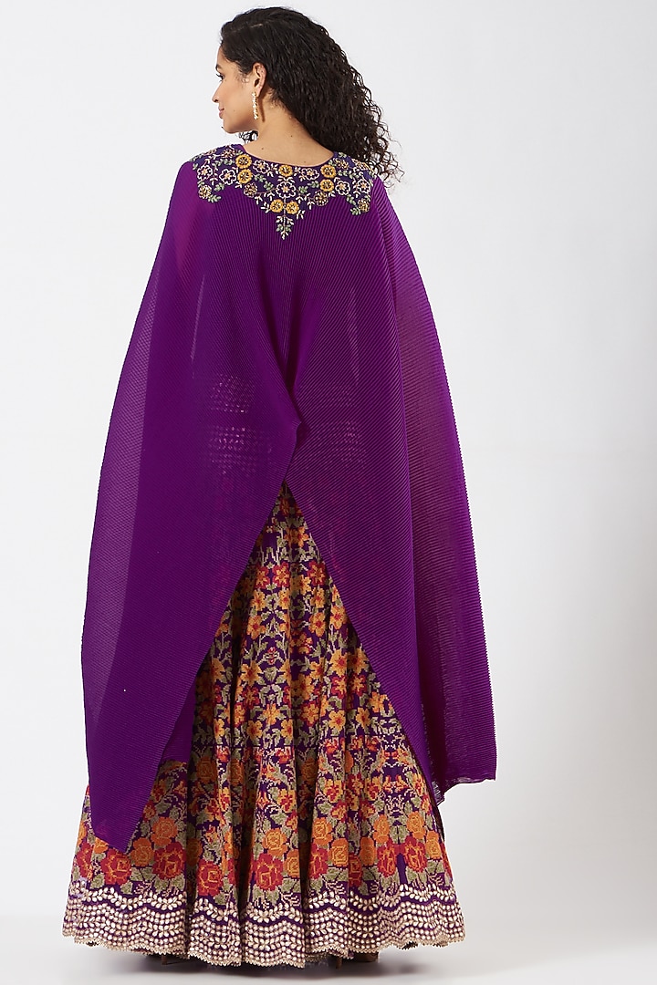 Purple Crinkle Georgette Embroidered Skirt Set by Kavita Bhartia at Pernia's Pop Up Shop