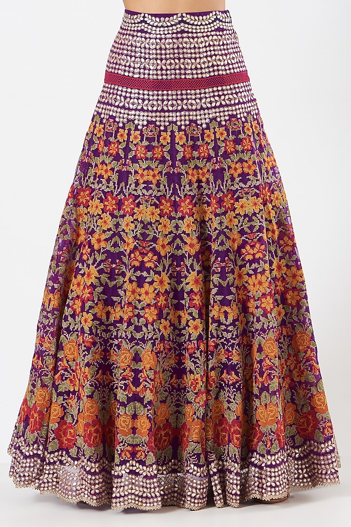 Purple Crinkle Georgette Embroidered Skirt Set by Kavita Bhartia at Pernia's Pop Up Shop