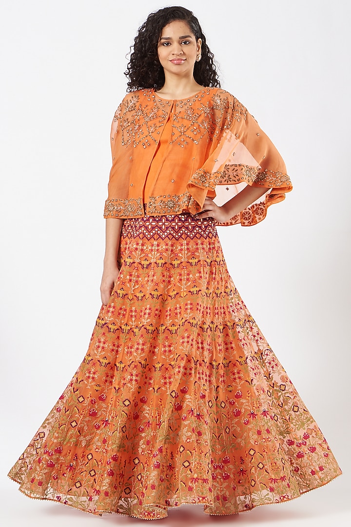 Orange Gota Patti Embroidered Skirt Set by Kavita Bhartia at Pernia's Pop Up Shop