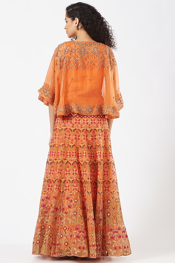 Orange Gota Patti Embroidered Skirt Set by Kavita Bhartia at Pernia's Pop Up Shop