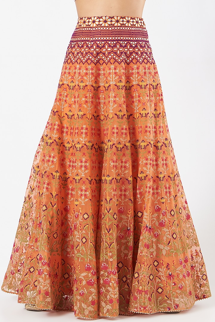 Orange Gota Patti Embroidered Skirt Set by Kavita Bhartia at Pernia's Pop Up Shop