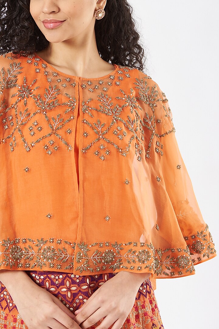 Orange Gota Patti Embroidered Skirt Set by Kavita Bhartia at Pernia's Pop Up Shop