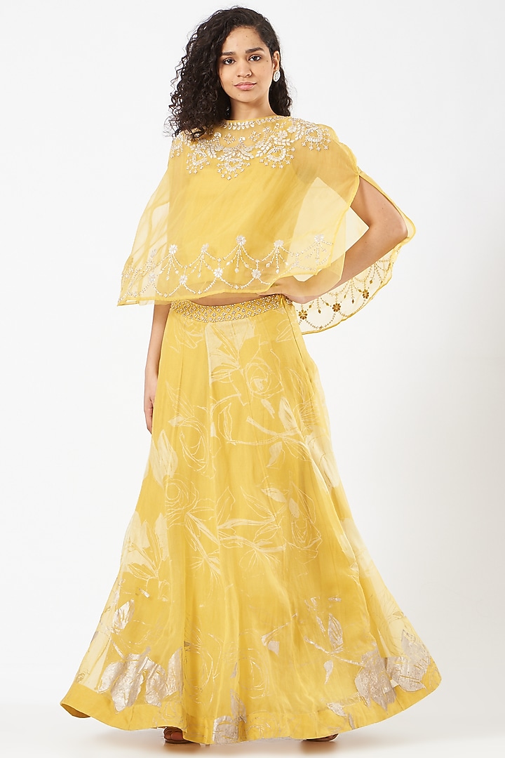 Yellow Organza Silk Skirt Set by Kavita Bhartia at Pernia's Pop Up Shop