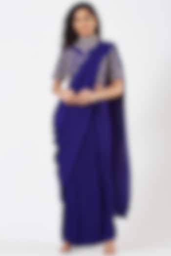 Purple Crinkle Georgette & Silk Pre-Stitched Saree Set by Kavita Bhartia