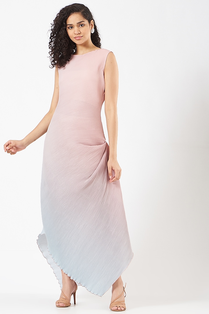 Pink & Sage Green Embellished Draped Vacation Dress With Cape by Kavita Bhartia at Pernia's Pop Up Shop