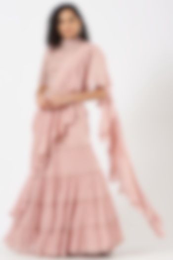 Pink Georgette Pre-Stitched Saree Set by Kavita Bhartia
