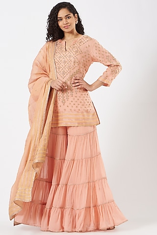 Peach Embroidered Sharara Set by Kavita Bhartia