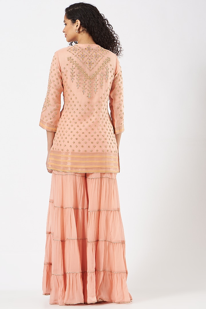 Peach Embroidered Wedding Sharara Set by Kavita Bhartia at Pernia's Pop Up Shop