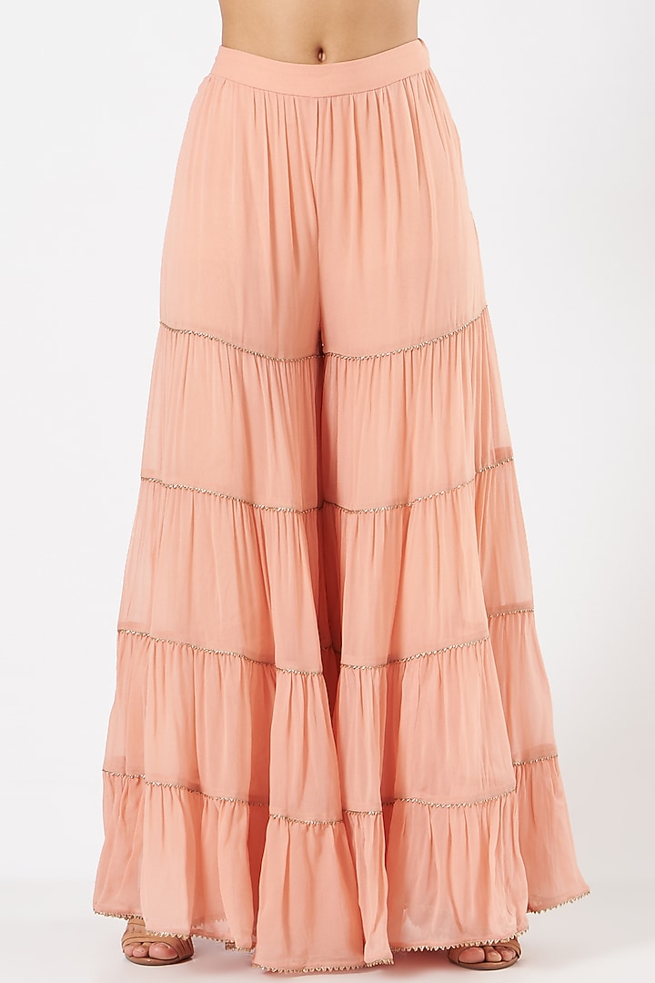 Peach Embroidered Wedding Sharara Set by Kavita Bhartia at Pernia's Pop Up Shop