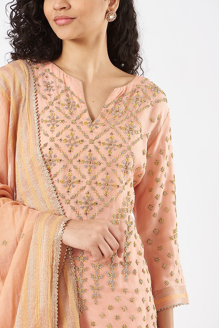 Peach Embroidered Wedding Sharara Set by Kavita Bhartia at Pernia's Pop Up Shop