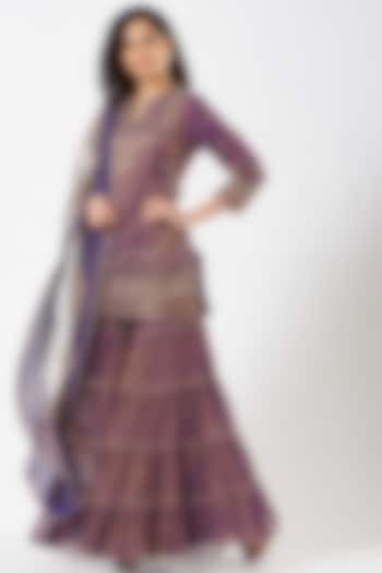 Purple Tissue Chanderi Tiered Sharara Set by Kavita Bhartia at Pernia's Pop Up Shop