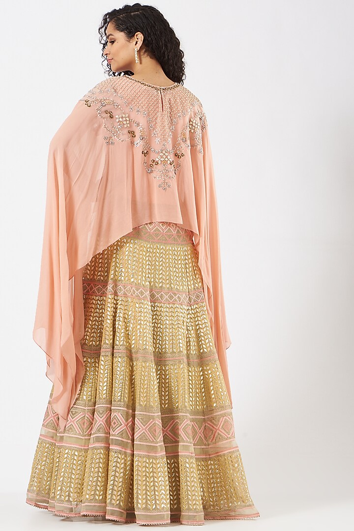 Pink & Yellow Georgette Embroidered Skirt Set by Kavita Bhartia at Pernia's Pop Up Shop