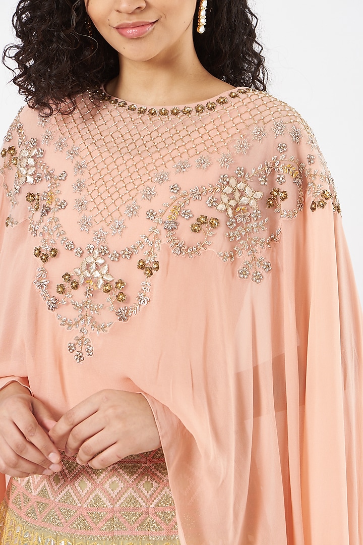 Pink & Yellow Georgette Embroidered Skirt Set by Kavita Bhartia at Pernia's Pop Up Shop