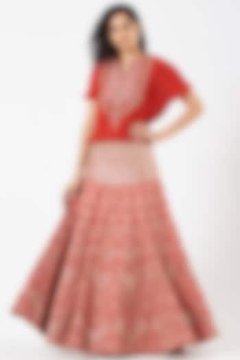 Red Gota Patti Embroidered Skirt Set by Kavita Bhartia