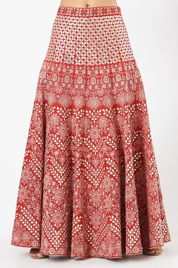 Red Gota Patti Embroidered Skirt Set by Kavita Bhartia at Pernia's Pop Up Shop