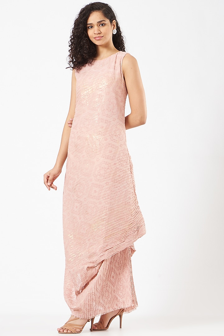 Pink Crinkle Georgette Draped Vacation Dress by Kavita Bhartia at Pernia's Pop Up Shop