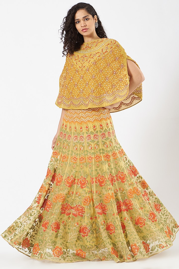 Yellow Tissue Gota Embroidered Skirt Set by Kavita Bhartia at Pernia's Pop Up Shop