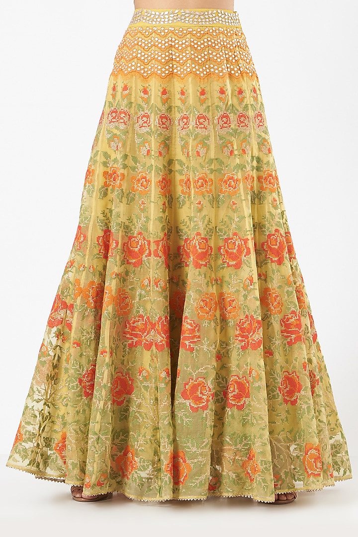 Yellow Tissue Gota Embroidered Skirt Set by Kavita Bhartia at Pernia's Pop Up Shop